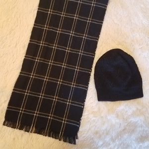 Hat with Black & Yellow Plaid Scarf